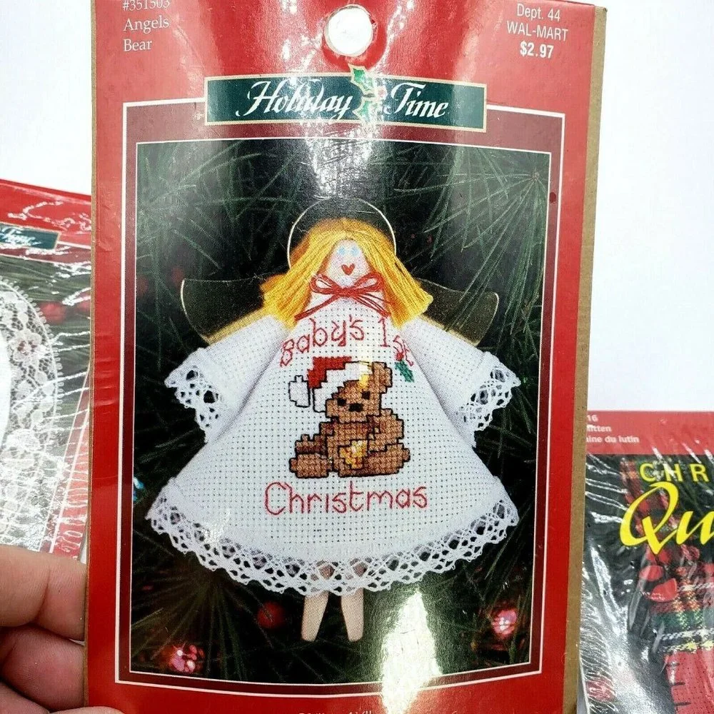 Vintage Christmas Lot of 5 Counted Cross Stich Kits Holiday Time